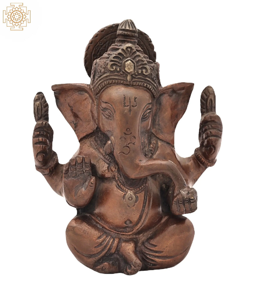 4" Handmade Brass Ganesha Sculpture for Pooja