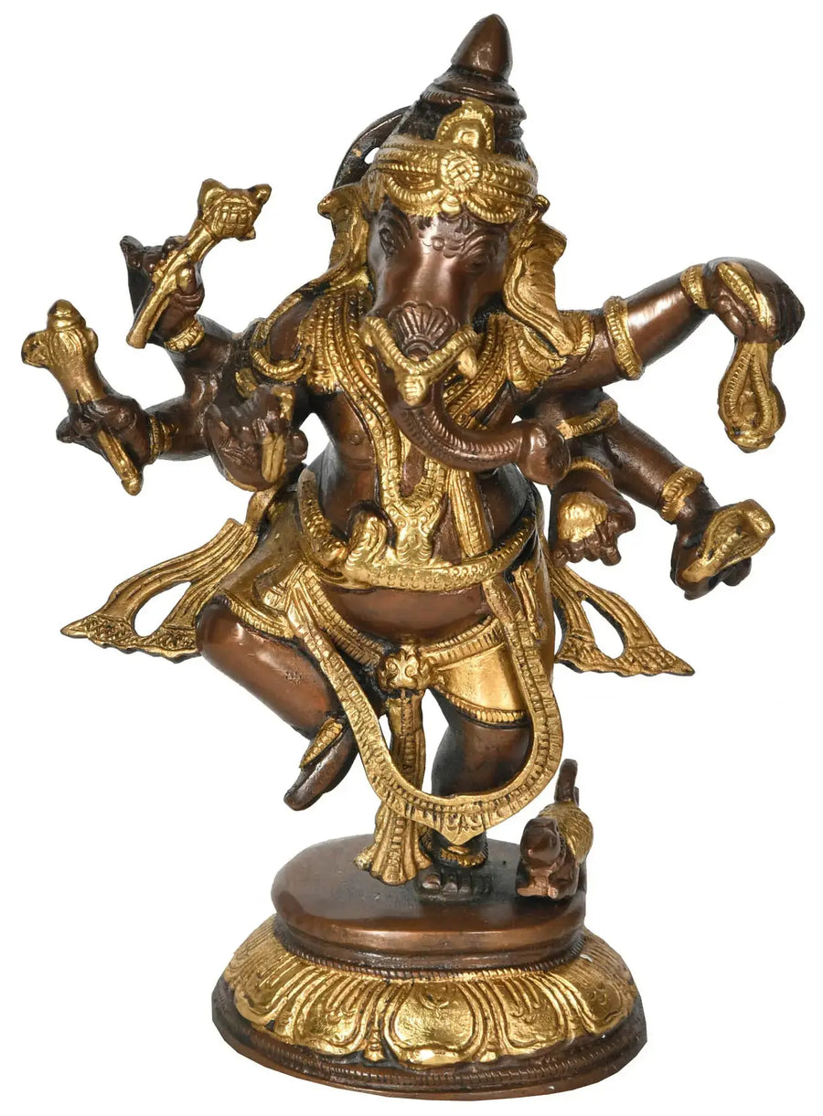 9" Dancing Ganesha Brass Statue Handmade