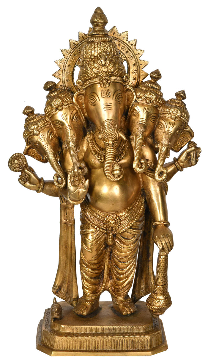 17" Five Headed Ganesha Handmade Brass Statue for Pooja