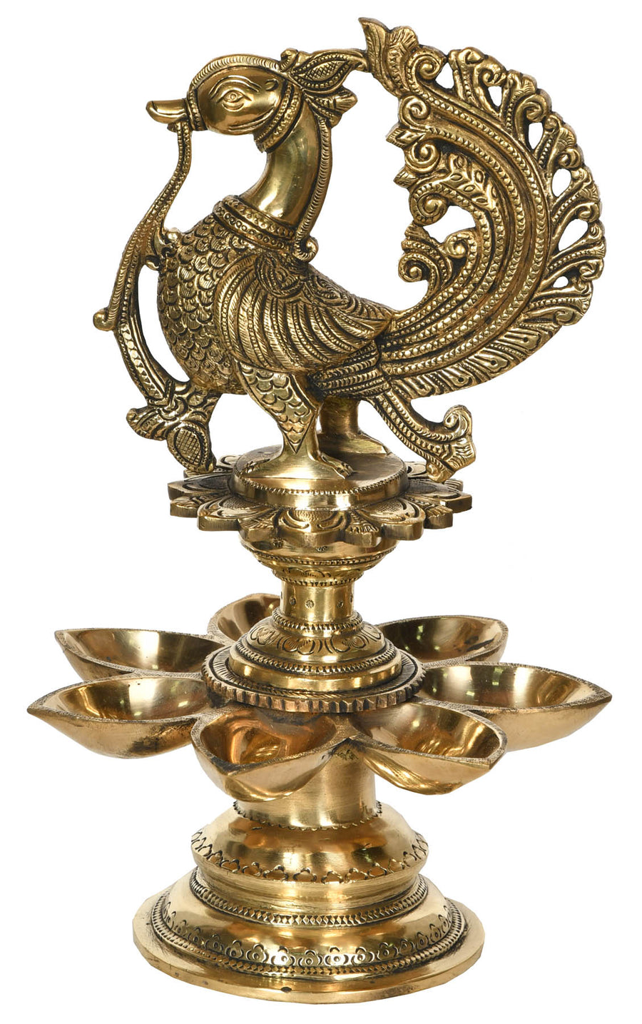 11" Handmade Seven Wick Peacock Brass Lamp