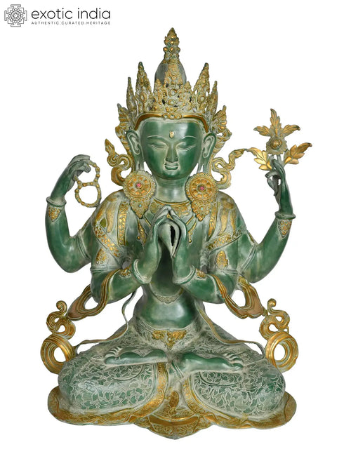31" Tibetan Buddhist Chenrezig Four Armed Avalokiteshvara Brass Statue Handmade