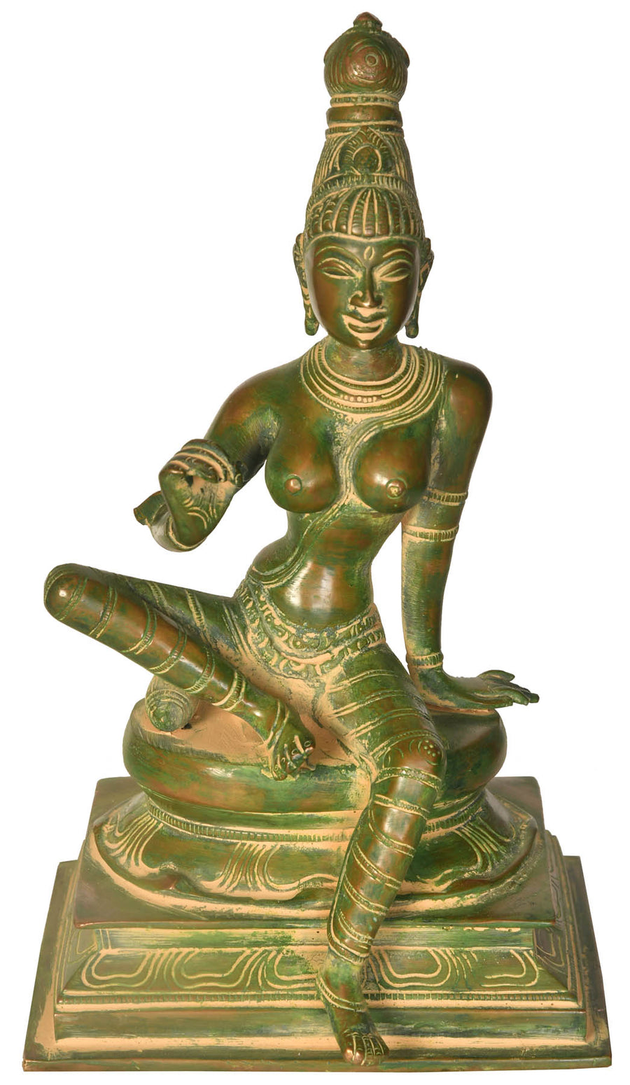 8" Seated Goddess Parvati Brass Statue Handmade