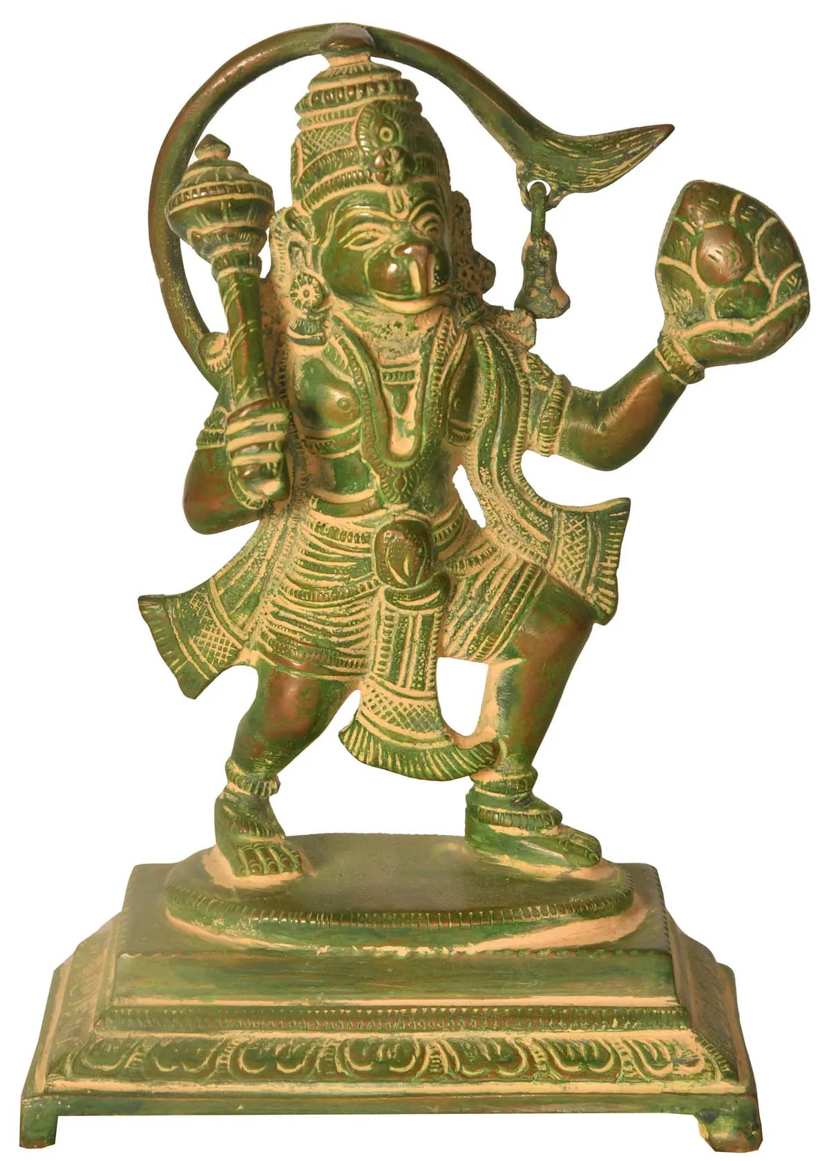 6" Brass Hanuman Statue with Sanjeevani Mountain | Handmade | Made In India