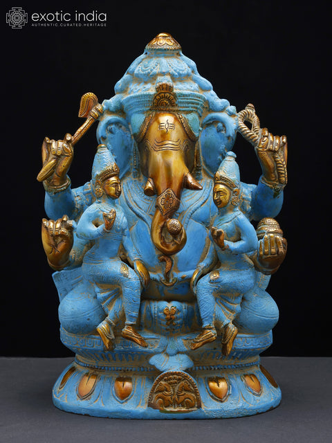 12" Ganesha Statue with Riddhi Siddhi | Handmade Brass Statue | Made in India