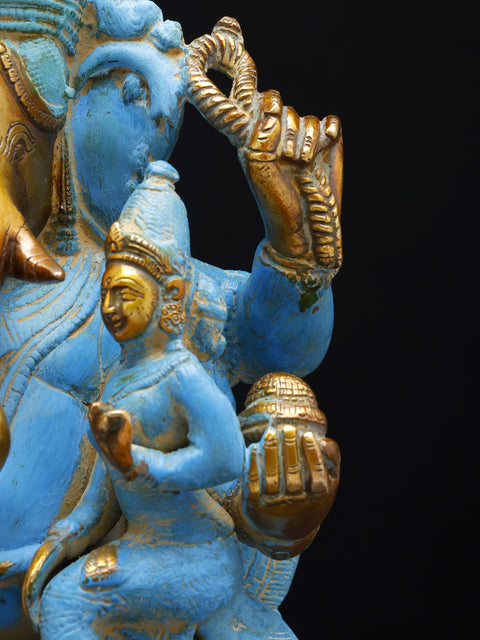 12" Ganesha Statue with Riddhi Siddhi | Handmade Brass Statue | Made in India