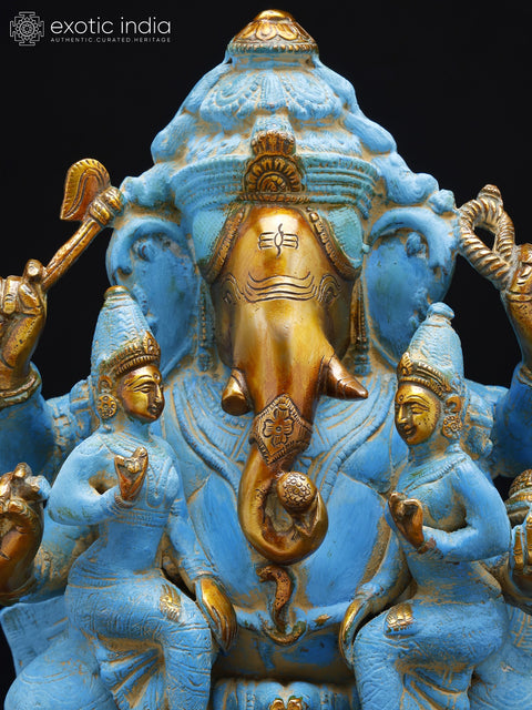 12" Ganesha Statue with Riddhi Siddhi | Handmade Brass Statue | Made in India