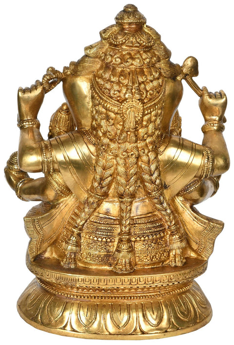 12" Ganesha Statue with Riddhi Siddhi | Handmade Brass Statue | Made in India