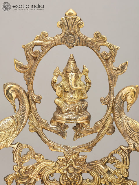20" Designer Lord Ganesha Urli in Brass with Peacocks | Handmade | Made In India