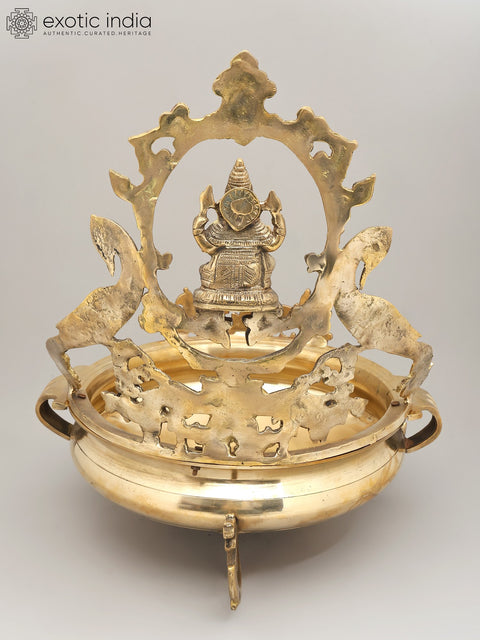20" Designer Lord Ganesha Urli in Brass with Peacocks | Handmade | Made In India