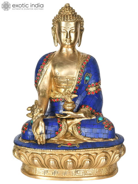 12" (Tibetan Buddhist Deity) Lapis Healing Buddha In Brass | Handmade | Made In India