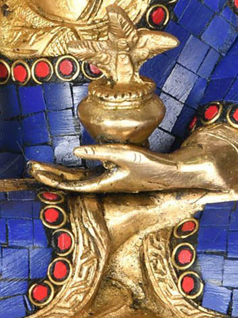 12" (Tibetan Buddhist Deity) Lapis Healing Buddha In Brass | Handmade | Made In India