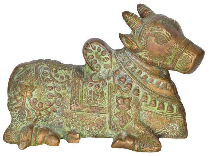 4" Nandi Brass Statue - Shiva's Sacred Vahana Handmade