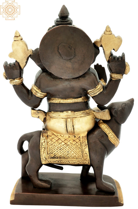 10" Lord Ganesha Idol Seated on Rat | Handmade Brass Figurines | Made in India