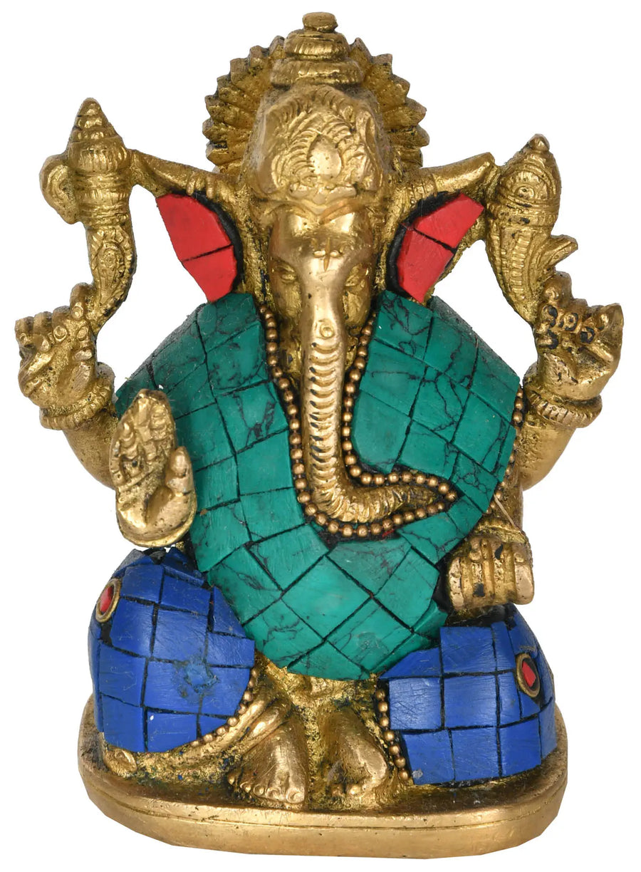 4" Blessing Ganesha Handmade Brass Statue