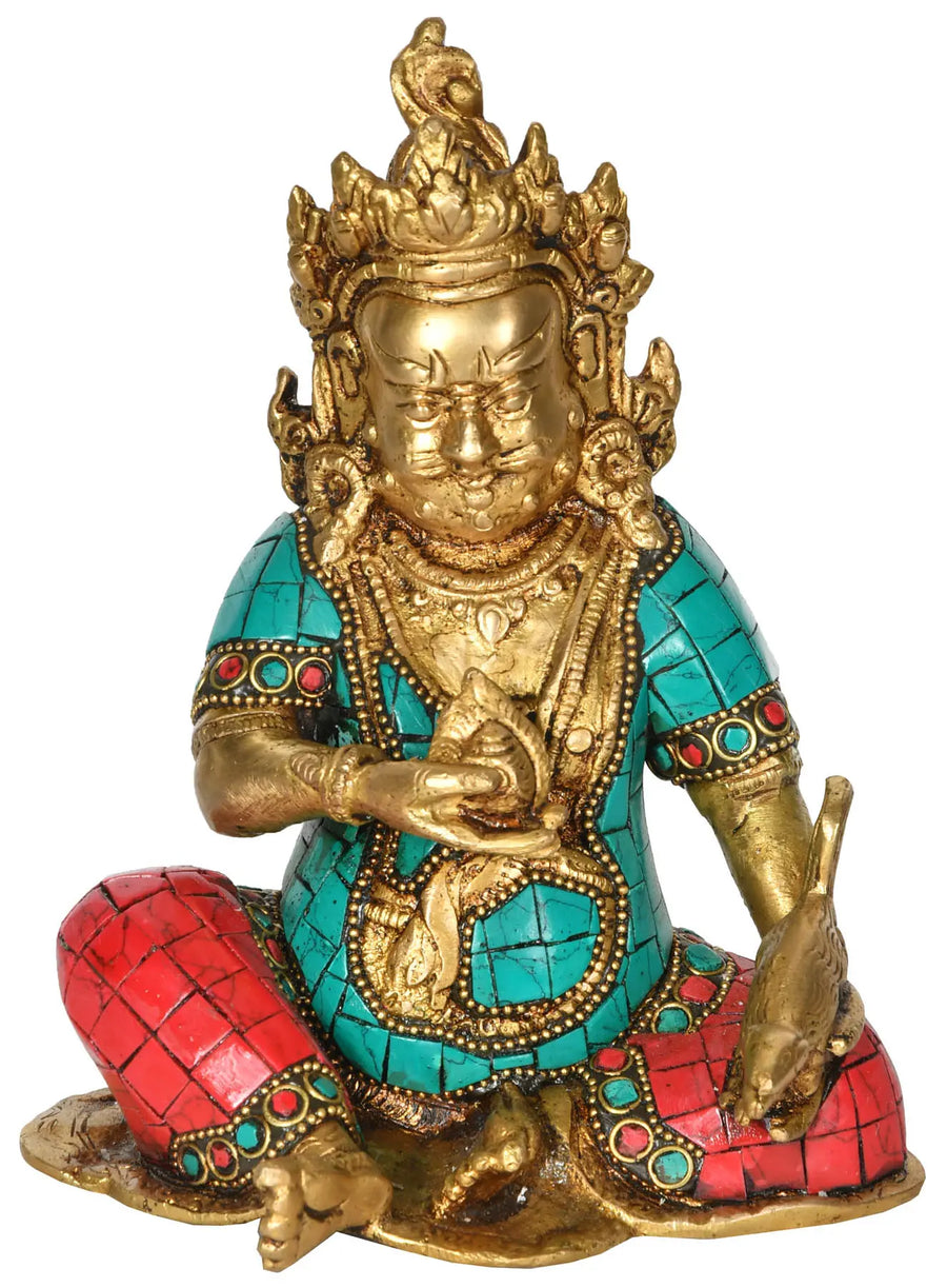 6" Brass Kubera Statue Tibetan Buddhist Deity Handmade