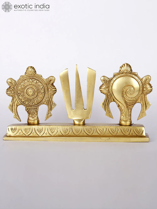 9" Handmade Vaishnava Symbols Brass Statue for Pooja