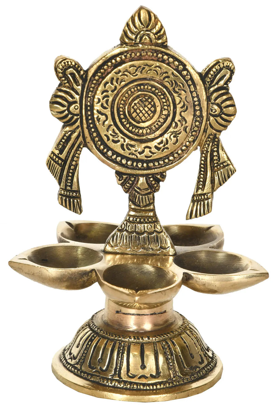 5" Brass Vaishnava Chakra Wick Lamp Handmade