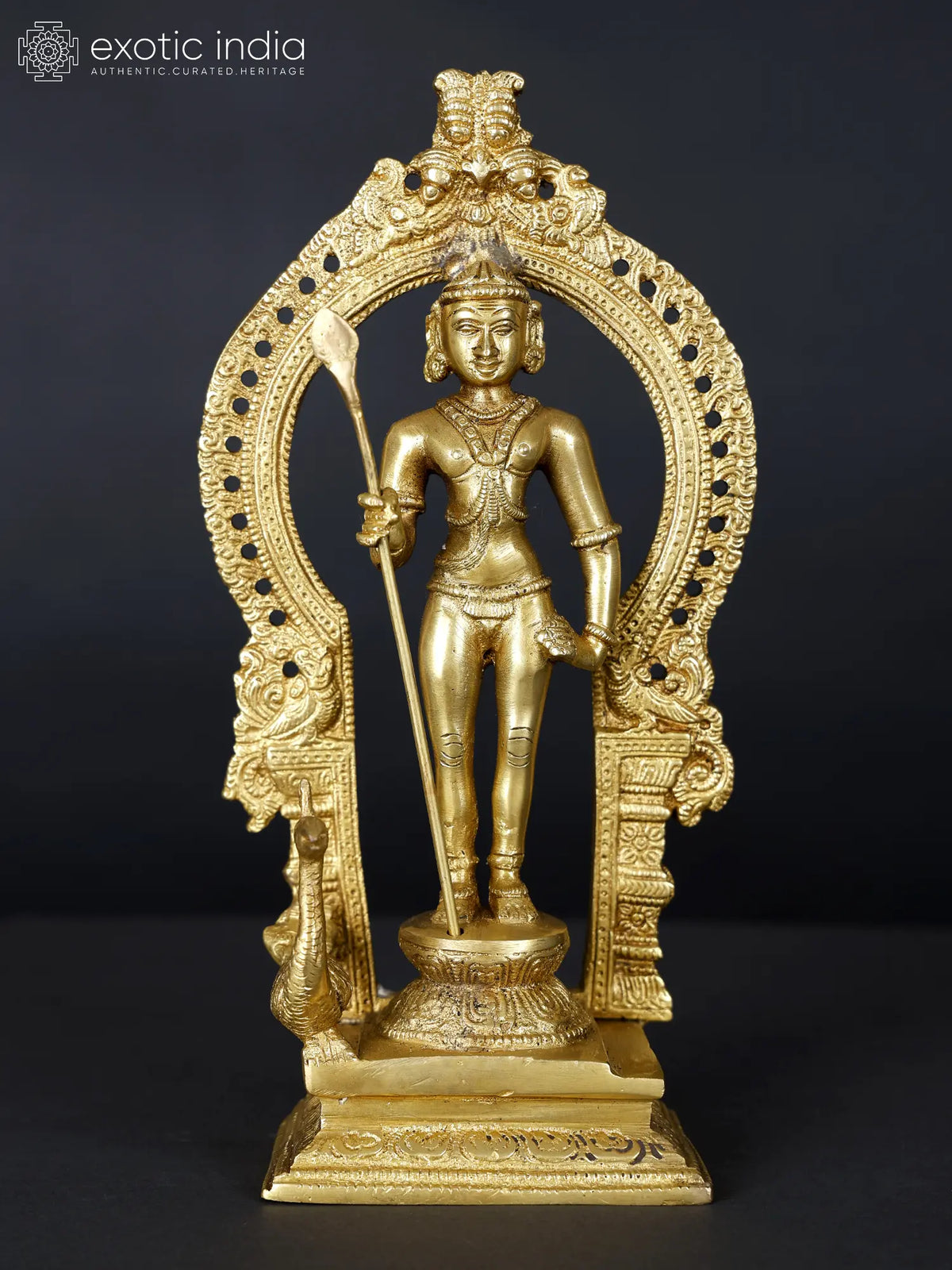 9" Kumara Karttikeya Brass Sculpture | Handmade | Made in India