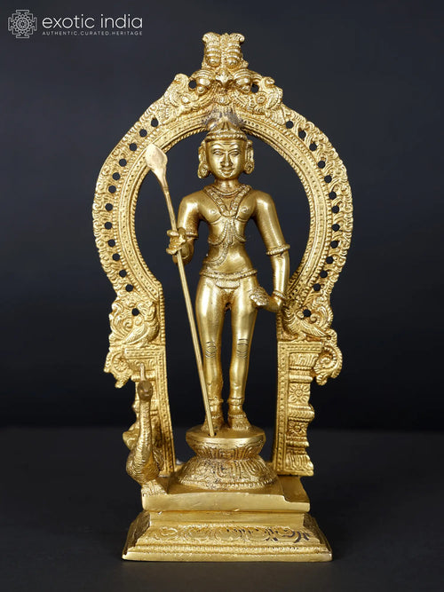 9" Kumara Karttikeya Handmade Brass Idol for Pooja