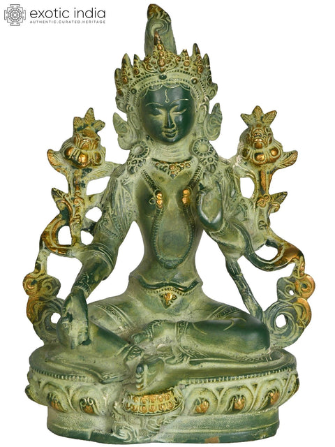 8" Brass Goddess Green Tara Statue | Buddhist Deity Sculpture