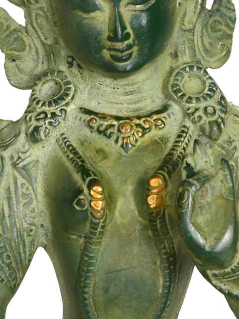 8" Brass Goddess Green Tara Statue | Buddhist Deity Sculpture