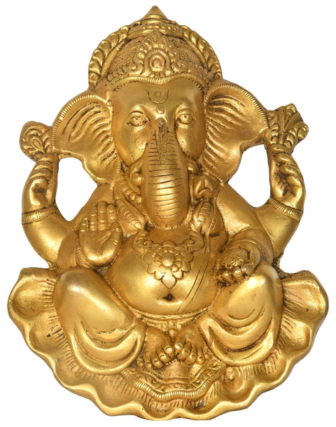 10" Ashirwad Ganesha Wall Hanging (Flat Statue) In Brass | Handmade | Made In India