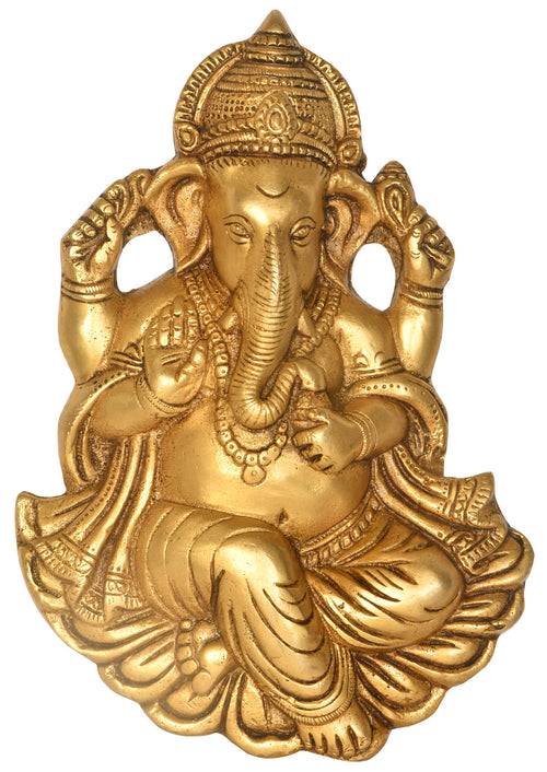 9" Brass Lord Ganesha Blessing Wall Hanging Handmade Statue