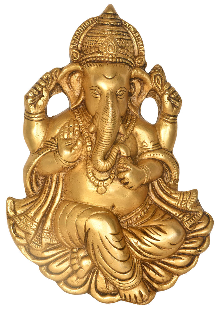 9" Blessing Lord Ganesha Wall Hanging (Flat Statue) In Brass | Handmade | Made In India