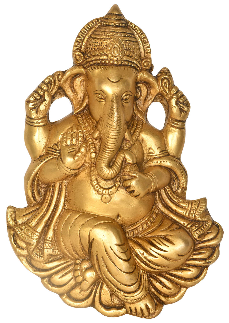 9" Brass Lord Ganesha Blessing Wall Hanging Handmade Statue
