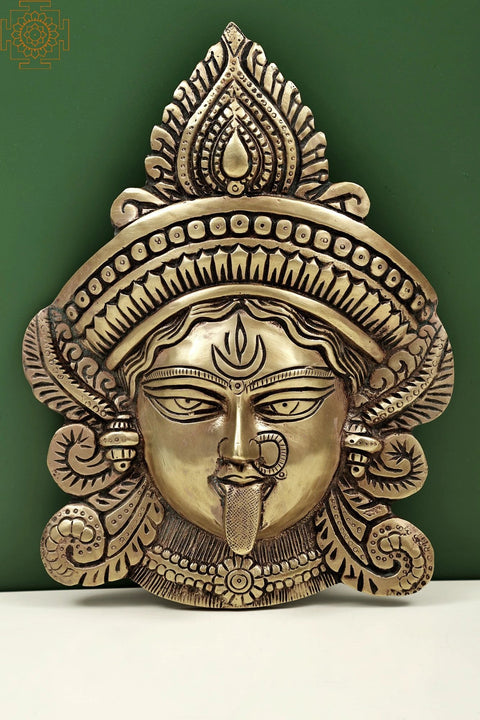 10" Goddess Durga Wall Hanging Mask in Brass | Handmade | Made in India