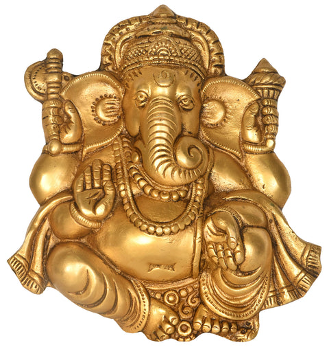8" Lord Ganesha Wall Hanging (Flat Statue) In Brass | Handmade | Made In India