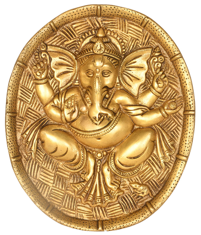 9" Lord Ganesha Handmade Brass Wall Hanging Plate