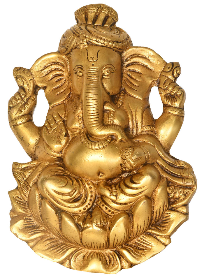8" Pagdi Ganesha Handmade Brass Wall Hanging Statue
