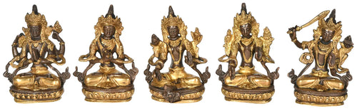 5" Set of Five Bodhisattvas Brass Statues Handmade
