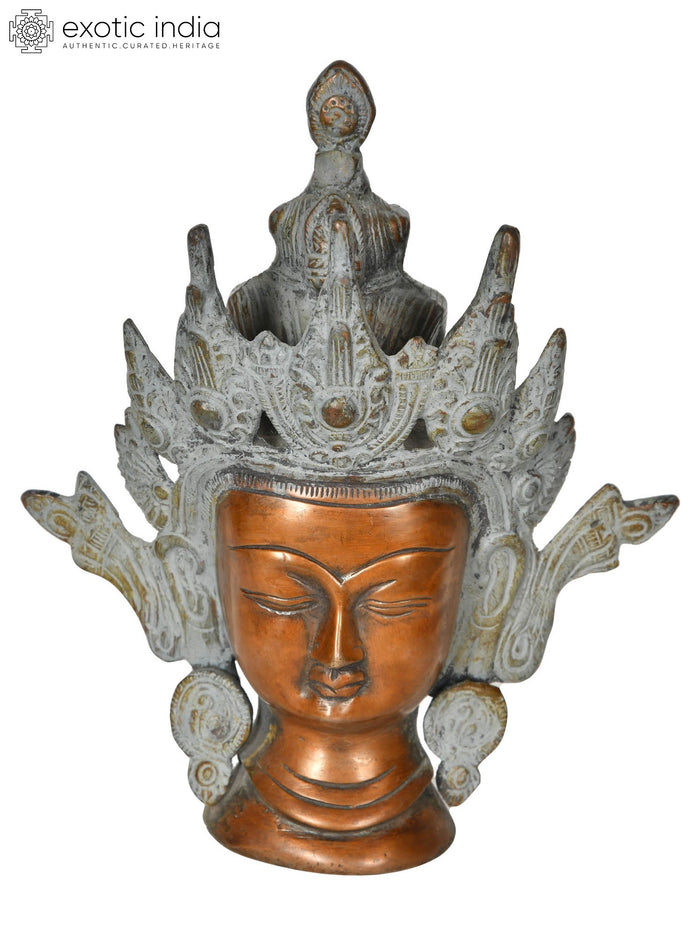 7" Crown Tara Head Brass Statue Handmade