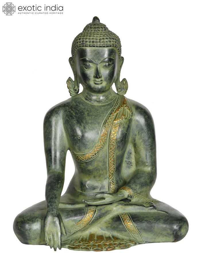12" Lord Buddha Earth Touching Gesture Brass Statue Handmade