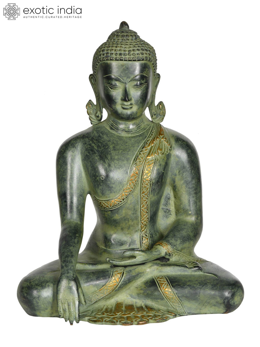 12" Lord Buddha Earth Touching Gesture Brass Statue Handmade