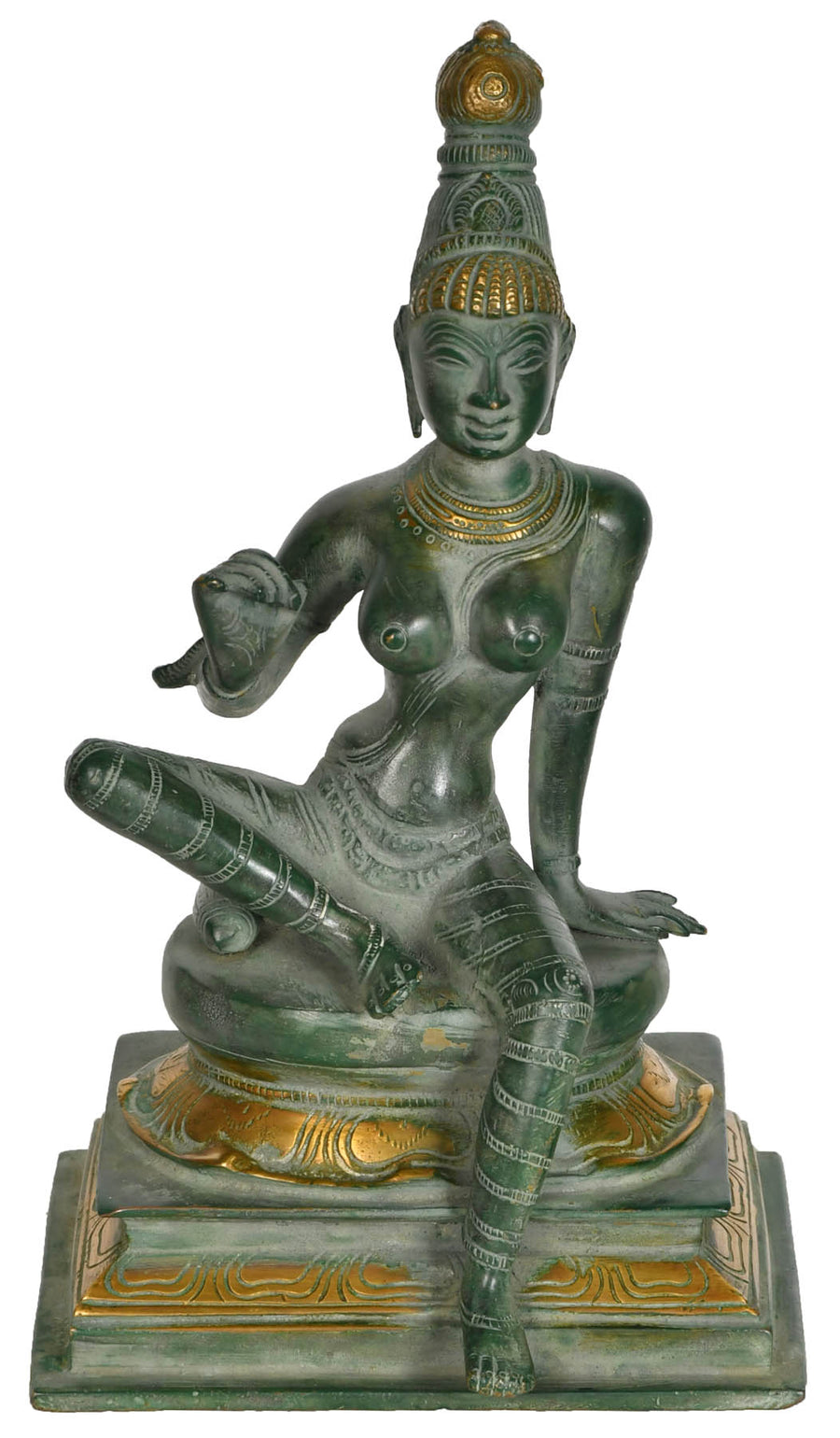 8" Seated Uma Bhogashakti Goddess Parvati Brass Idol Handmade