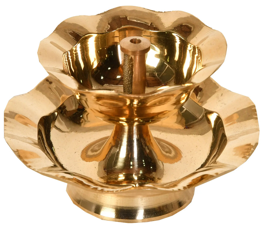2" Brass Wick Puja Lamp Handmade for Home Pooja