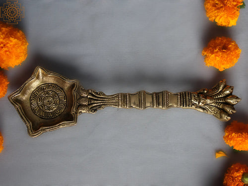 8" Handheld Brass Patanjali Aarti Lamp - Handmade