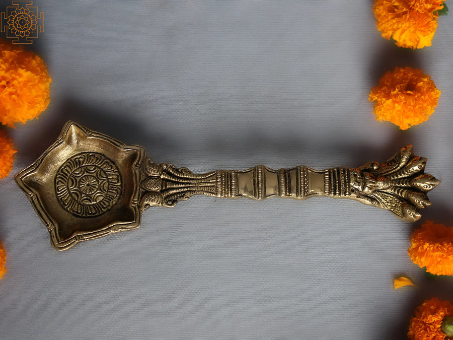 8" Handheld Brass Patanjali Aarti Lamp - Handmade