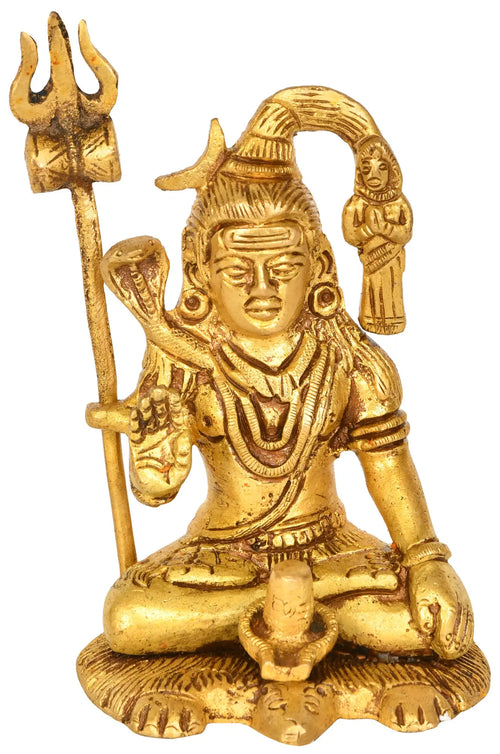 4" Gangadhar Shiva Brass Idol with Shiva Linga Handmade
