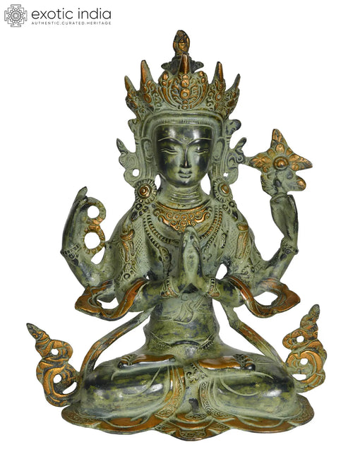 10" Four Armed Chenrezig Brass Statue Handmade