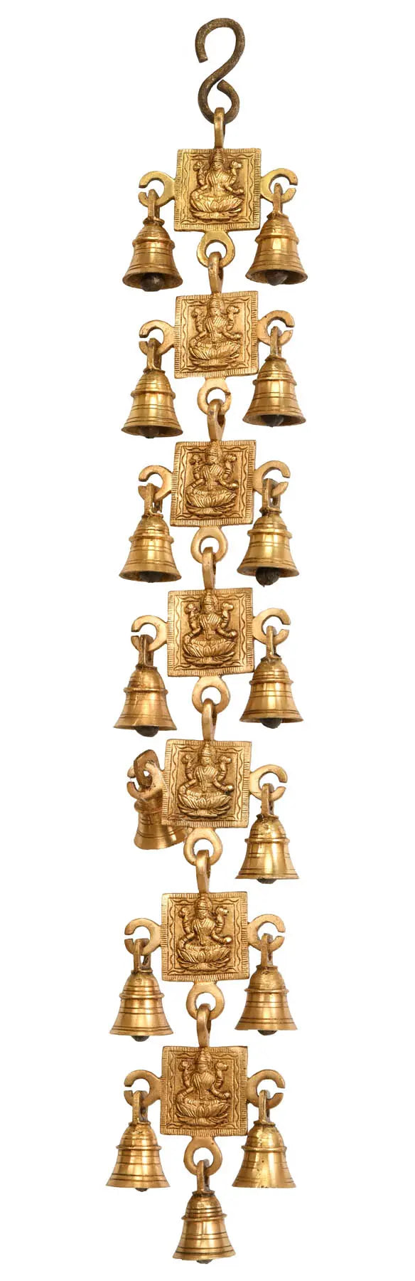 24" Goddess Lakshmi Brass Wall Hanging Bells Handmade