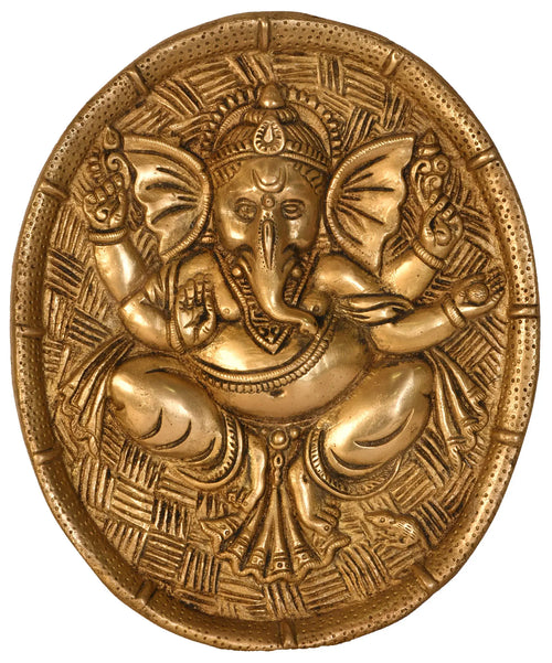 9" Blessing Ganesha Handmade Brass Wall Hanging Plate