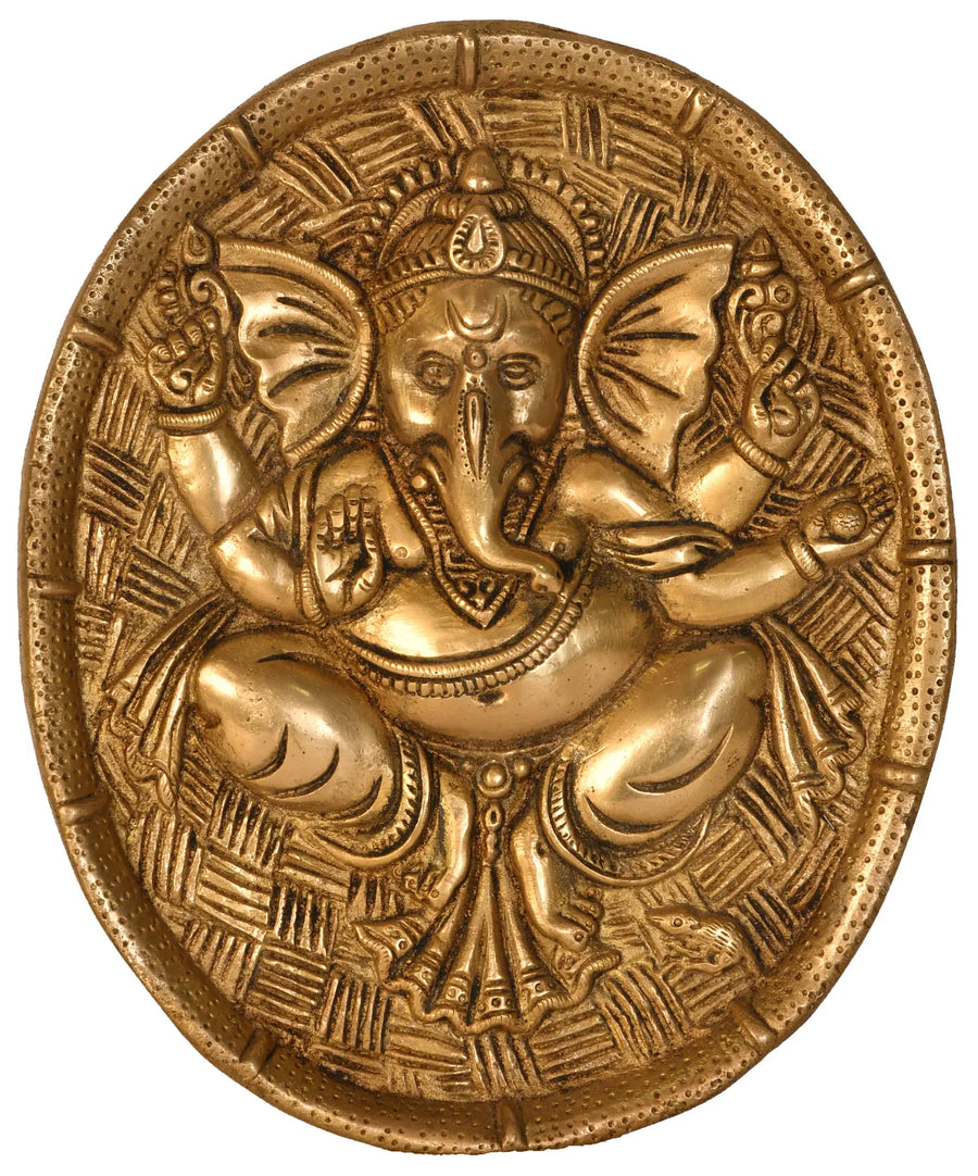 9" Blessing Ganesha Handmade Brass Wall Hanging Plate