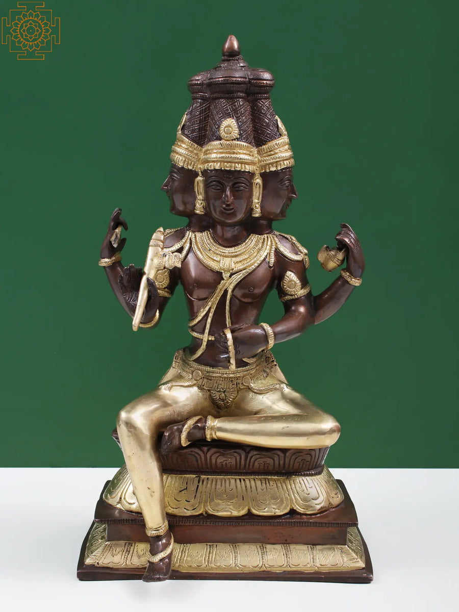 16" Lord Brahma Handmade Brass Sculpture for Home Decor