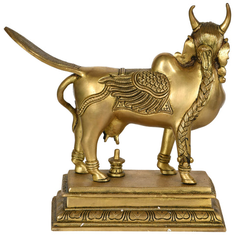9" Kamadhenu Doing Abhisheka of Shiva Linga with Her Milk In Brass | Handmade | Made In India