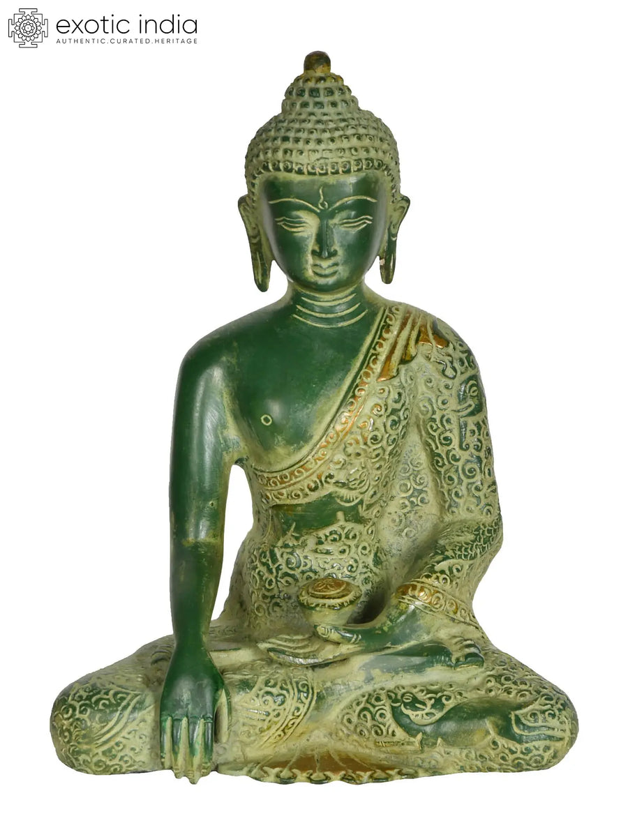 8" Handmade Buddha Bhumi-Sparsha Mudra Brass Statue