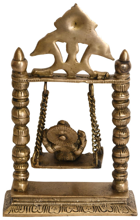 8" Ganesha On a Swing In Brass | Handmade | Made In India